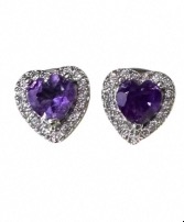 Natural Amethyst Heart Sterling Silver Earring  