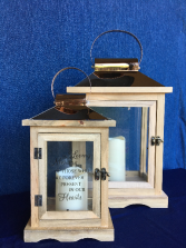 Natural Wood LED Lantern (Small) Optional Flowers