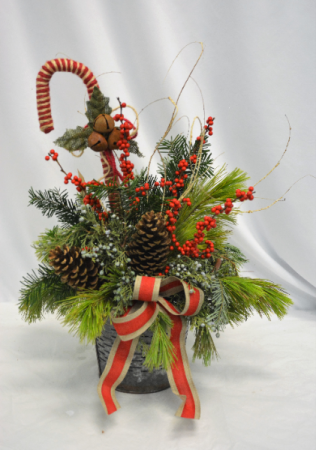 NATURES CANDY CANE BUCKET Flower Arrangement