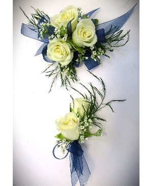 NAVE BLUE AND WHITE COMBO - IN STORE PICK UP ONLY 2 PC CORSAGE/BOUTONNEERE COMBO