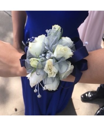 Navy and White Corsage
