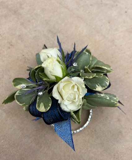 Navy and White Wristlet Corsage