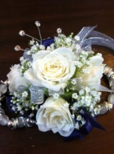 Navy Blue and Silver Wristlet Corsage