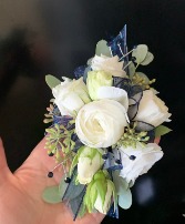 Navy Blue and White Corsage  Prom Corsage 