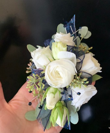 Navy Blue and White Corsage Prom Corsage in Tiffin, OH | Rose Leaf Flowers Navy Blue and White Corsage Prom Corsage in Tiffin, OH | Rose Leaf Flowers