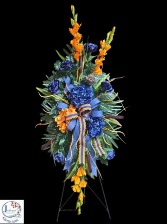 Navy & Orange Silk Spray on easel 