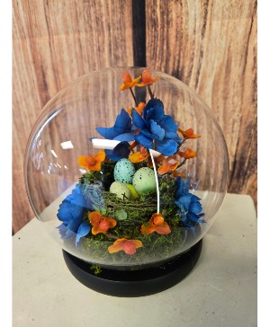 Nest in Glass Artificial Flowers