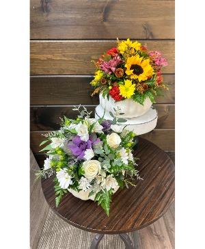 Neutral Floral White Pumpkin centerpiece 