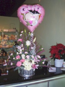 New Baby Flower Arrangement mix basket with baloon