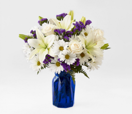 purple and white flower bouquet