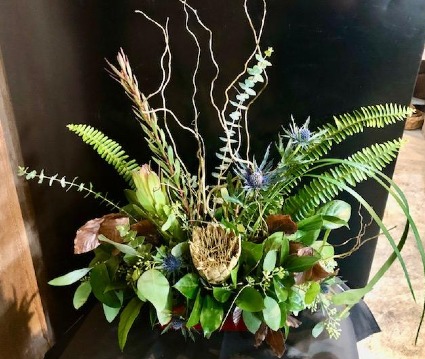 New Trendy Landscape Table Arrangemnet Lush Greenery with a Touch of Fall