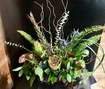 New Trendy Landscape Table Arrangment Lush Greenery with a touch of fall in Colorado Springs, CO | Enchanted Florist II