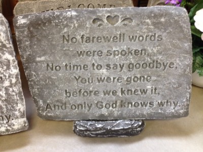 No Farewell Words Concrete plaque and stand