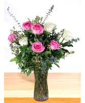 Contemporary Long-Stem Dozen Rose Vase Arrangement