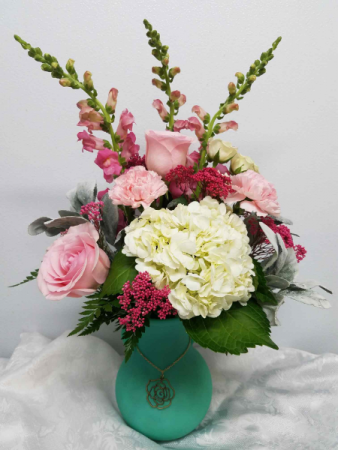 Nora Charm Bouquet Arrangement in Frosted Vase 