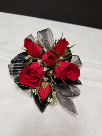Black Silver Rose Babys Breath Corsage or Boutonniere 