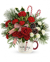 North Pole Cafe Mug Arrangement by Teleflora Christmas Arrangement