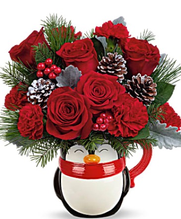 North Pole Penguin Keepsake Mug Arrangement in Warrington, PA | ANGEL ROSE FLORIST INC. North Pole Penguin Keepsake Mug Arrangement in Warrington, PA | ANGEL ROSE FLORIST INC.