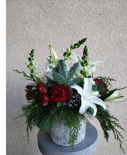 North Woods Holiday Flower Arrangement