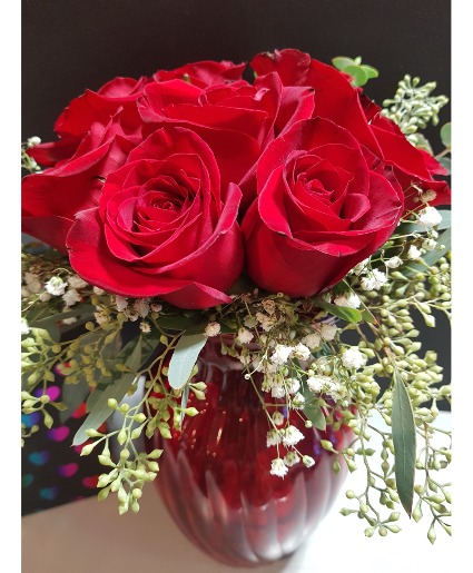 THAT'S AMORE ! 6 RED ROSES IN VASE 