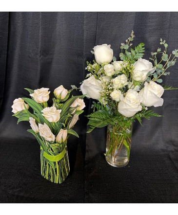 Now and Later White Roses Fresh Roses and a Paper Rose Bouquet in Oakland, TN | TWIGS-N-THINGS