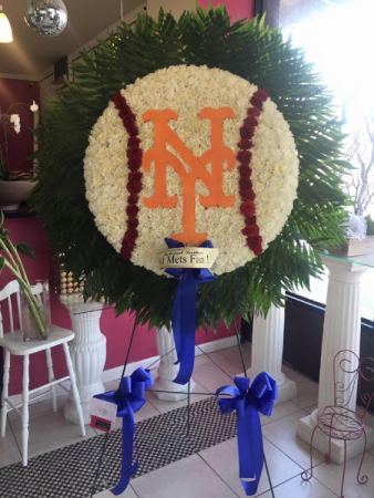 NY Mets Logo Funeral Flower Personalized Funeral Arrangement