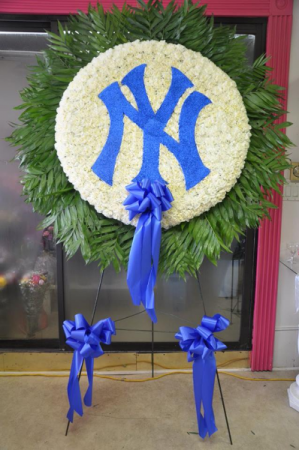 NY Yankees Logo Funeral Flowers Custom Funeral Arrangement