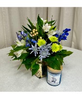 OCEAN SERENITY Floral Arrangement & Candle Bundle