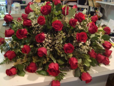Half Couch of Red Roses with filler 