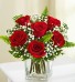 "BEST SELLER"...(R)... 6 RED ROSES IN A VASE with baby's breath or wax flower