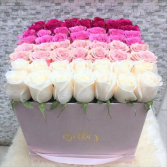 Pink Ombre Rose Box 50 Fresh Roses in Hat Box