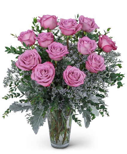 One Dozen Angelic Lavender Roses Flower Arrangement