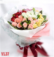 One Dozen Assorted Rose Bouquet Wrapped