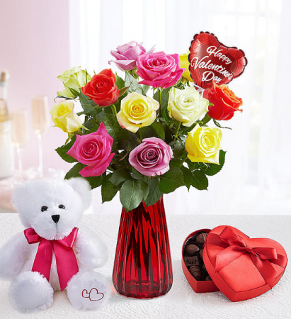 One Dozen Assorted Roses for Romance 