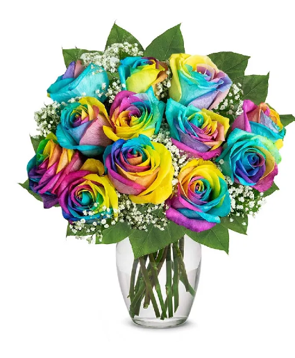 One Dozen Colorful Tie-Dye Roses 