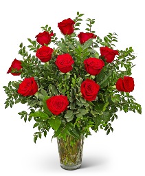 One Dozen Elegant Red Roses Flower Arrangement