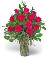 One Dozen Hot Pink Roses Flower Arrangement