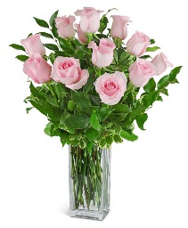 One Dozen Light Pink Roses Flower Arrangement