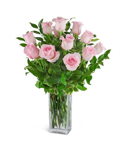 One Dozen Light Pink Roses Flower Arrangement