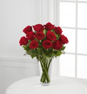 One Dozen Long Stem Red Roses  Vase Arrangement 