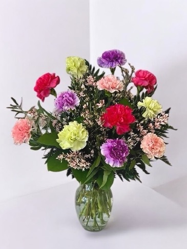 One dozen mixed Carnations Designers Choice in Chehalis, WA | BENNY'S FLORIST & GREENHOUSE One dozen mixed Carnations Designers Choice in Chehalis, WA | BENNY'S FLORIST & GREENHOUSE
