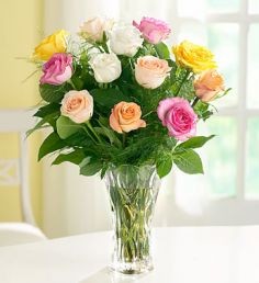 One Dozen Mixed Roses A Blast of Color