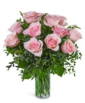 One Dozen Perfectly Pink Roses Flower Arrangement