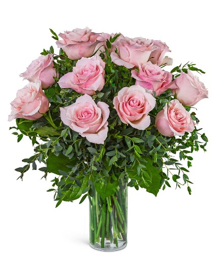 One Dozen Perfectly Pink Roses Flower Arrangement