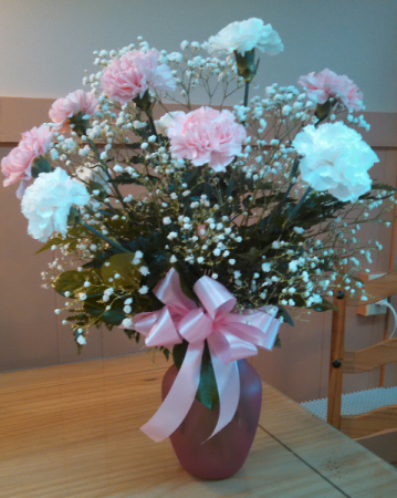 One Dozen Pink and White Carnations Table Arrangement