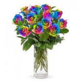 One Dozen Rainbow Roses Call to special order