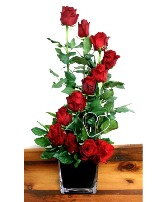 One dozen red roses with a twist 