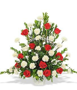 One Dozen Red Roses With White Carnations 