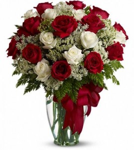 2 dozen red and white premium roses 