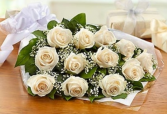 One Dozen Roses - White Presentation Bouquet 